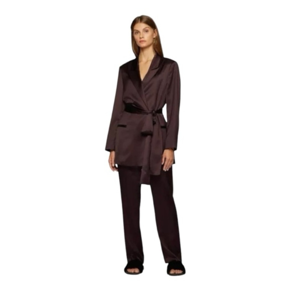 HUGO BOSS REGULAR-FIT TROUSERS‎ IN HEAVYWEIGHT SATIN - BURGANDY